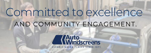 Committed to excellence and community statement with Auto Windscreens Logo